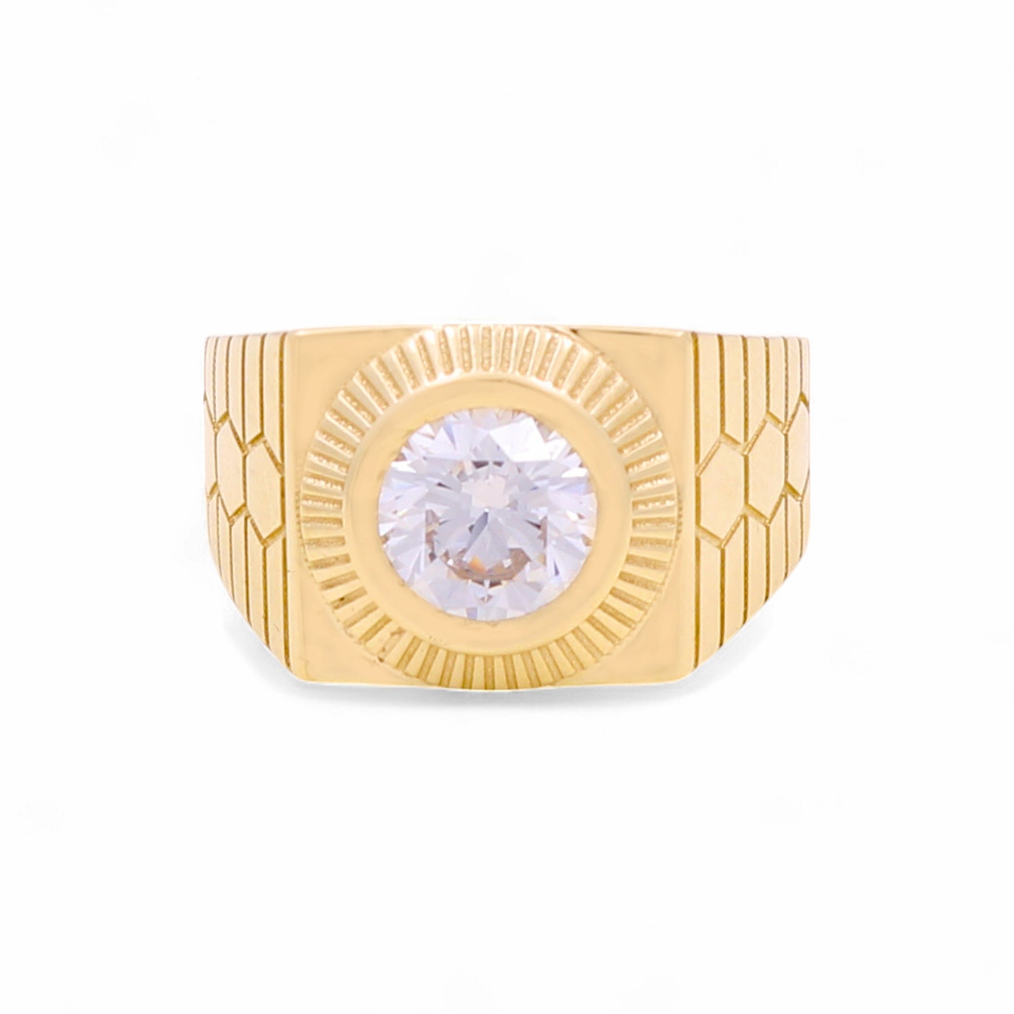 14k Yellow Gold Round White Fashion Men's Ring - Miral Jewelry