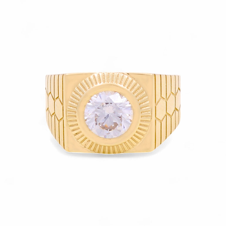 14k Yellow Gold Round White Fashion Men's Ring - Miral Jewelry