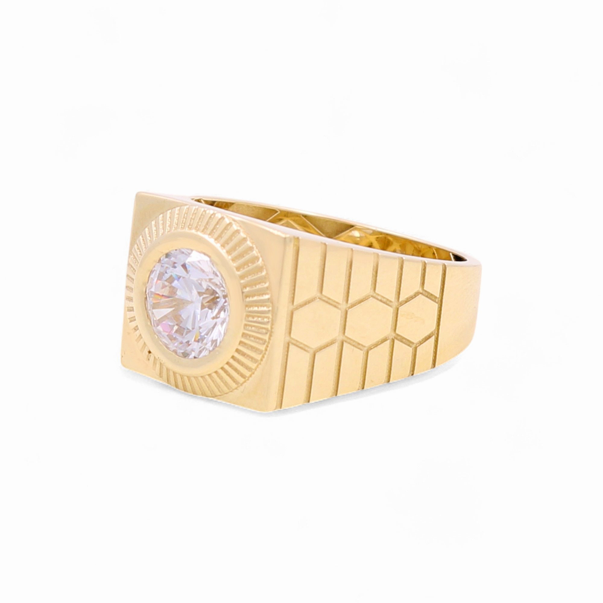 14k Yellow Gold Round White Fashion Men's Ring - Miral Jewelry