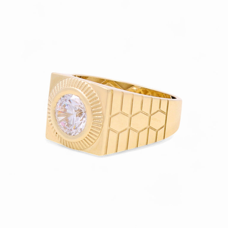 14k Yellow Gold Round White Fashion Men's Ring - Miral Jewelry