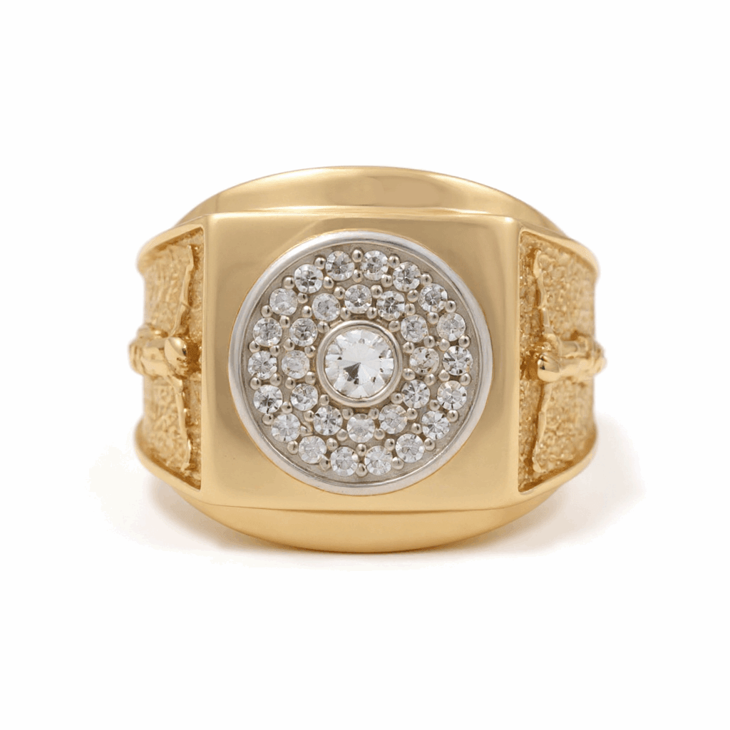 14K Yellow Gold Men's Round CZ Cluster Ring 7.6 g
