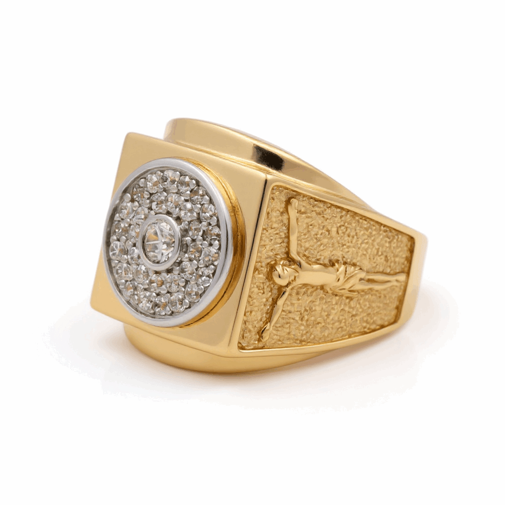 14K Yellow Gold Men's Round CZ Cluster Ring 7.6 g – view 2