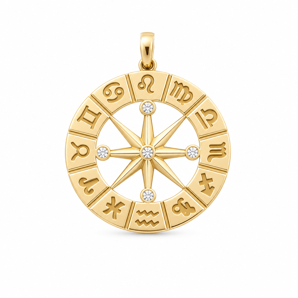 14K Yellow Gold Round With Zodiac Pendant - Miral Jewelry