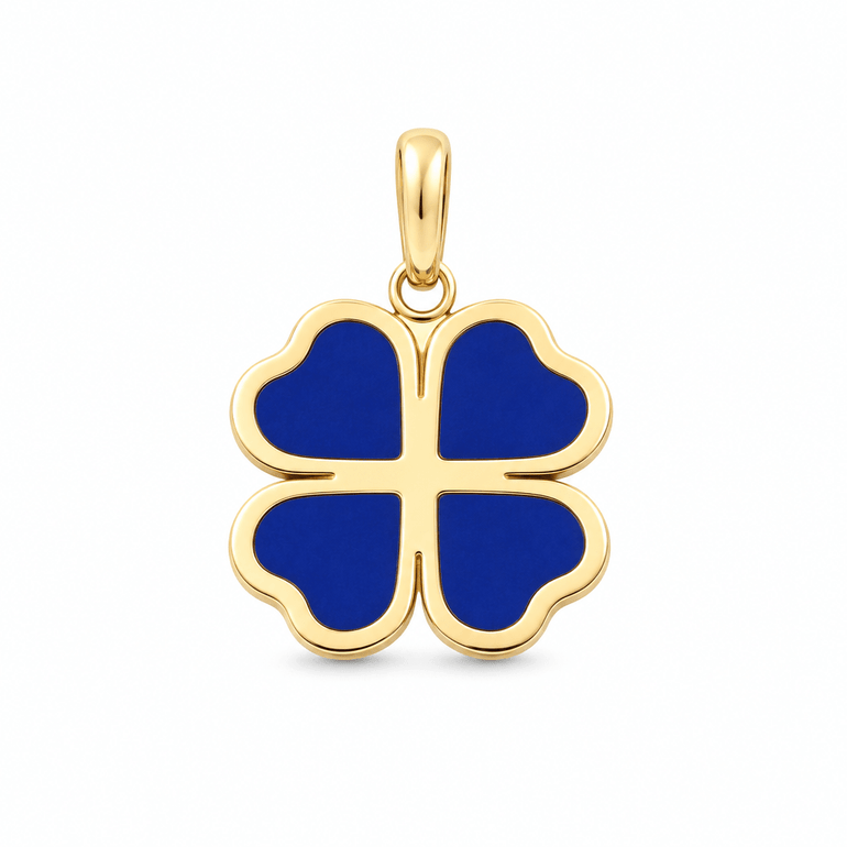14K Yellow Gold Royal Blue Clover Pendant - Miral Jewelry