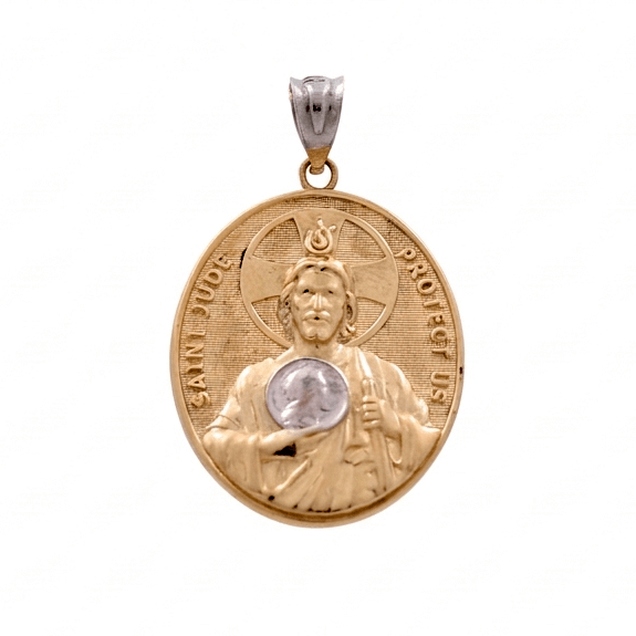 14K Yellow Gold San Judas Oval Medal Pendant - Miral Jewelry