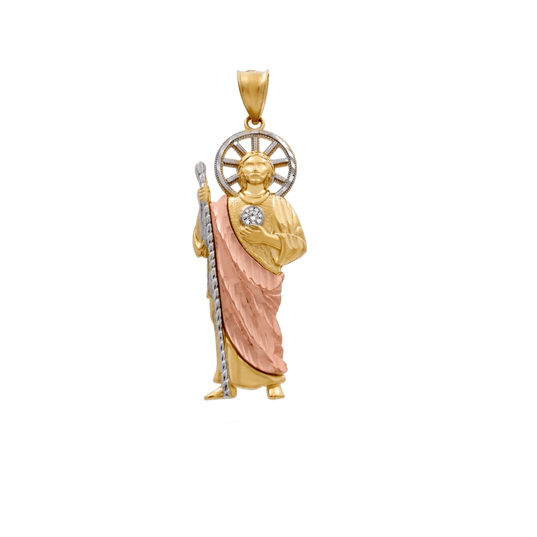 14K Yellow Gold San Judas Tri-Color Pendant with CZ