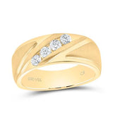 14K Yellow Gold Satin Band Diamond Wedding Band with 0.75Tw Rounds Diamonds - Miral Jewelry