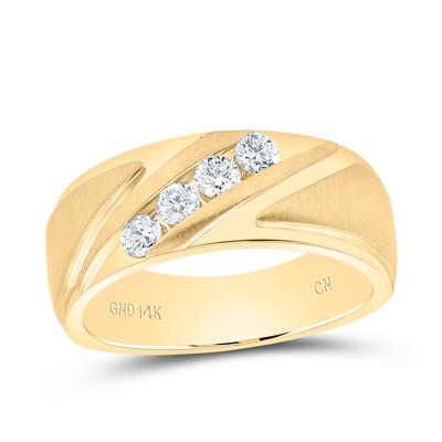 14K Yellow Gold Satin Band Diamond Wedding Band with 0.75Tw Rounds Diamonds - Miral Jewelry