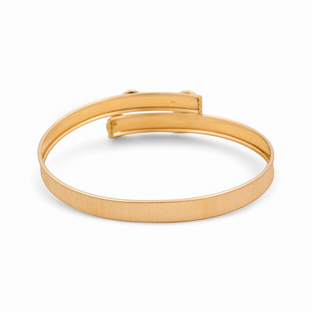 14K Yellow Gold Satin Bangle with Light Blue and Purple Stone Bracelet Women's - Miral Jewelry