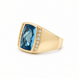 14K Yellow Gold Men's Blue Topaz & Diamond Ring 0.30 ct tw – view 2
