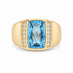 14K Yellow Gold Men's Blue Topaz & Diamond Ring 0.30 ct tw