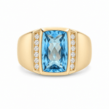 14K Yellow Gold Men's Blue Topaz & Diamond Ring 0.30 ct tw