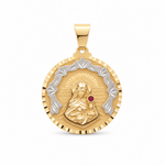 14K Yellow Gold Satin Round Sta Barbara Medal Pendant - Miral Jewelry