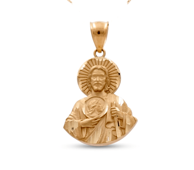 14K Yellow Gold Satin San Judas Pendant - Miral Jewelry