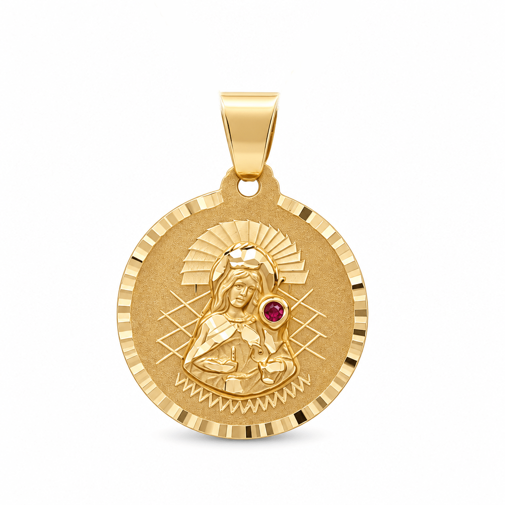 14K Yellow Gold Satin Sta Barbara Medal Pendant - Miral Jewelry