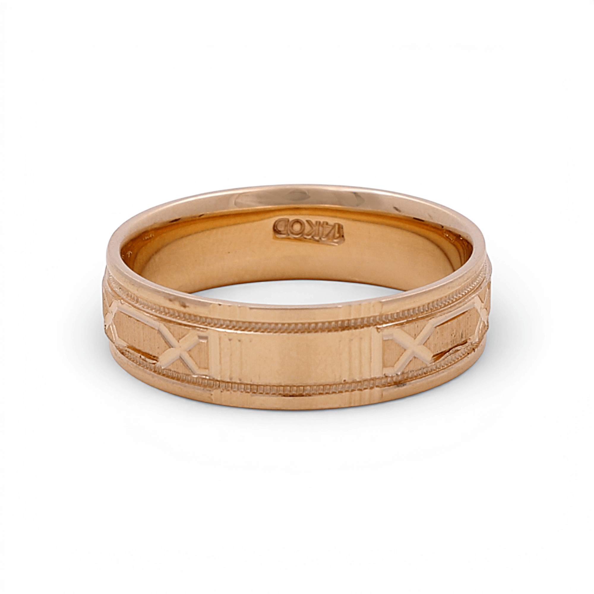 14K Yellow Gold Engraved Satin Wedding Band 5.8 g – view 2