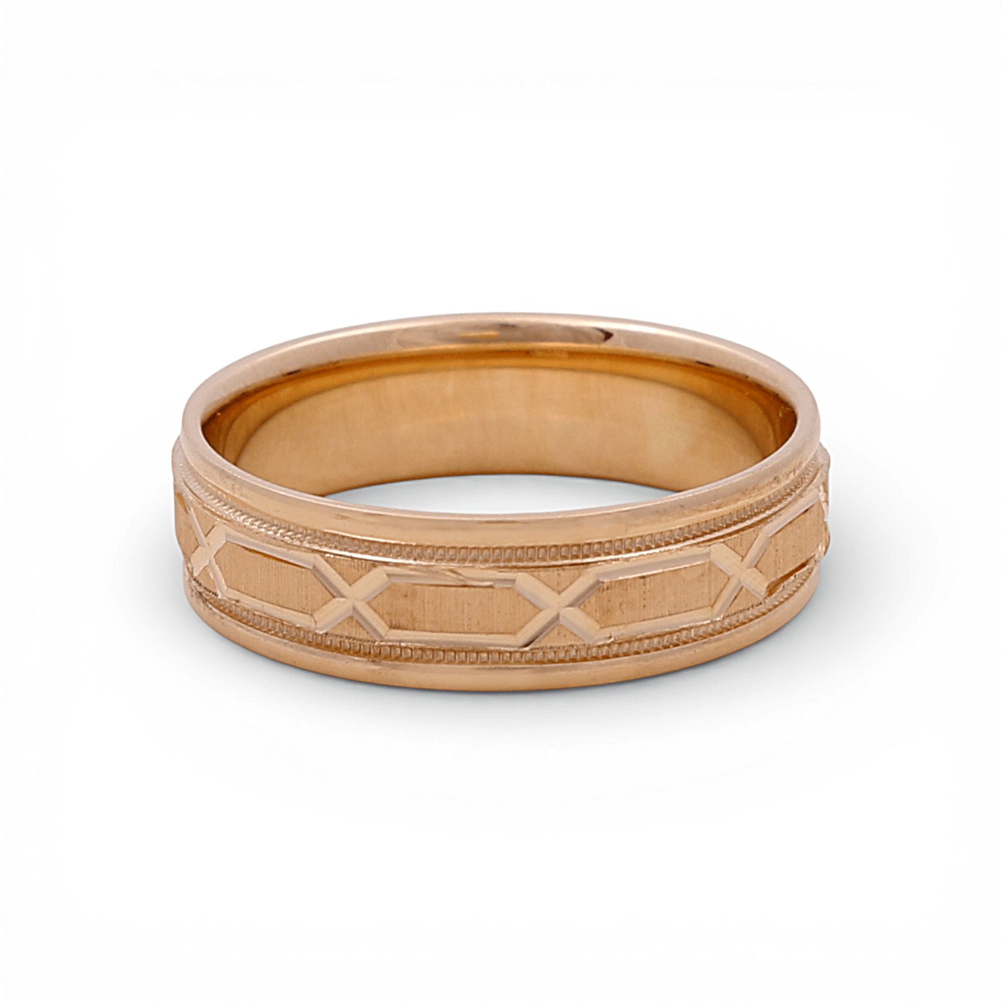 14K Yellow Gold Engraved Satin Wedding Band 5.8 g