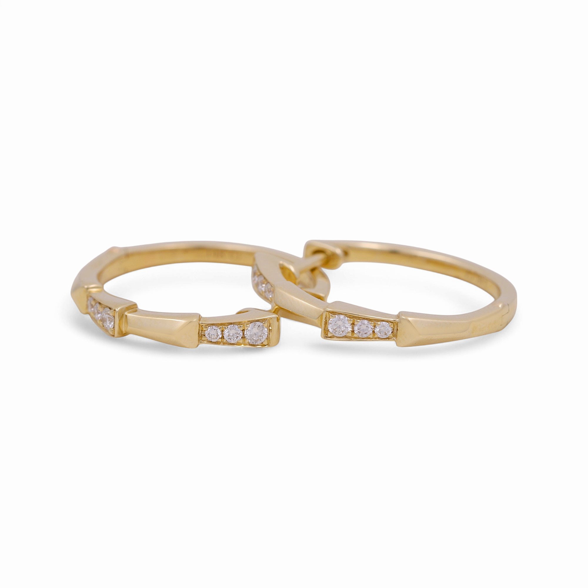 14K Yellow Gold Small Diamond Huggie Hoop Earrings 0.17 ct tw