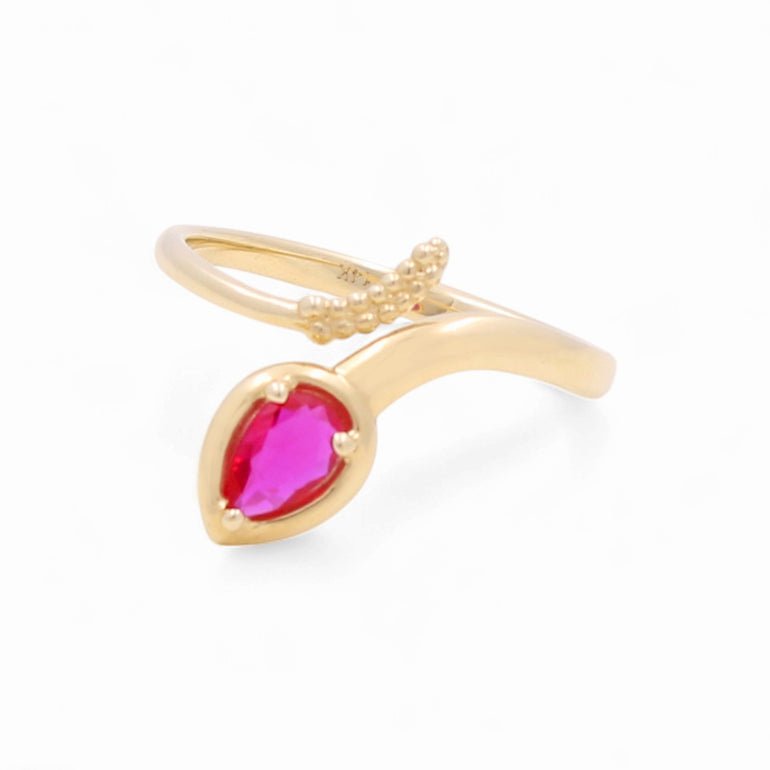 14K Yellow Gold Snake with Red Stone Fashion Women's Ring - Miral Jewelry