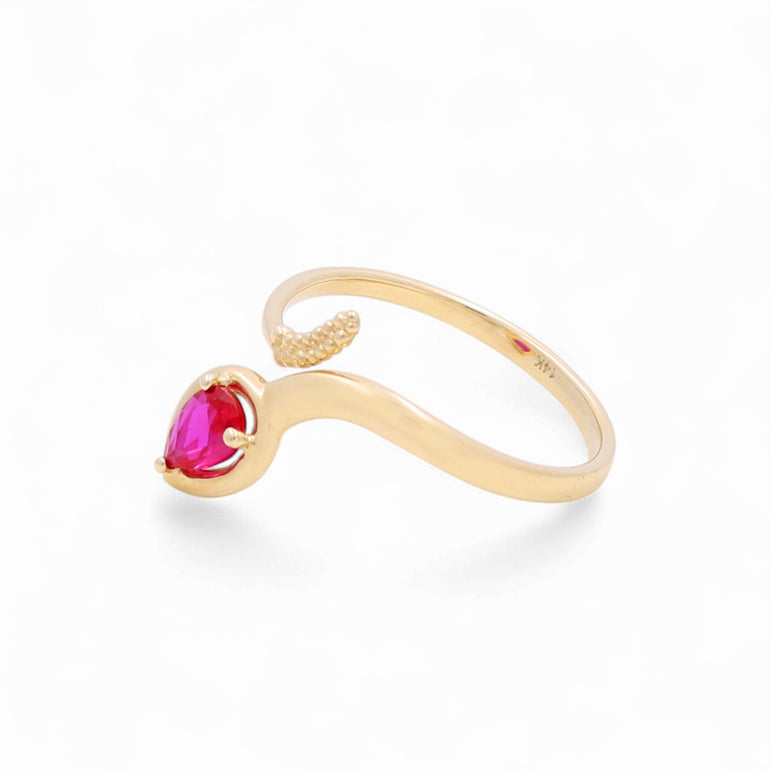 14K Yellow Gold Snake with Red Stone Fashion Women's Ring - Miral Jewelry