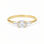 14K Yellow Gold Three-Stone CZ Ring with Baguettes