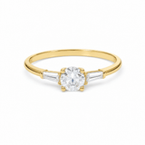 14K Yellow Gold Three-Stone CZ Ring with Baguettes