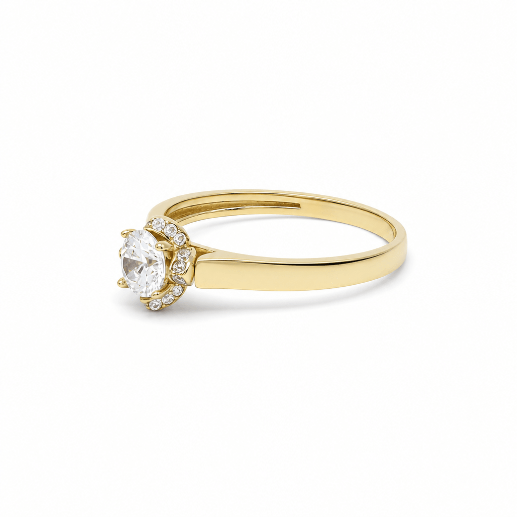 14K Yellow Gold Flower-Set CZ Solitaire Ring – view 2