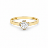 14K Yellow Gold Flower-Set CZ Solitaire Ring