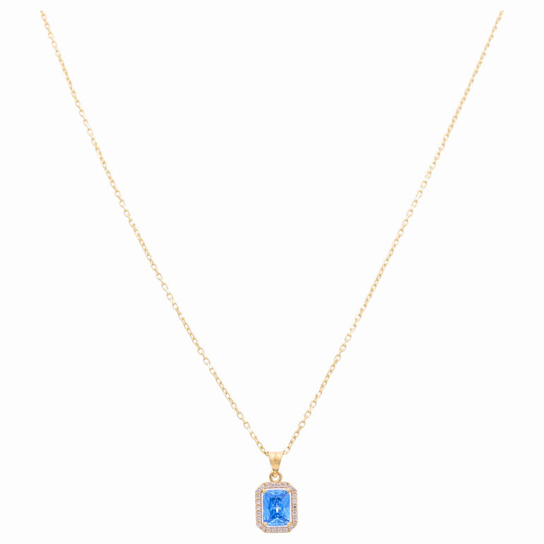 14K Yellow Gold Square Blue Necklace - Miral Jewelry