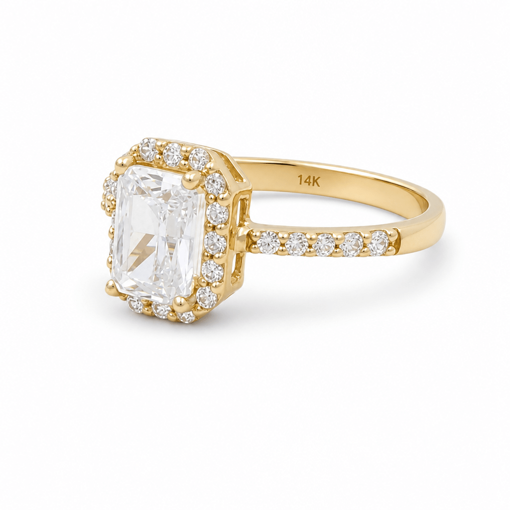 14K Yellow Gold Square Cz Fashion Women's Ring - Miral Jewelry
