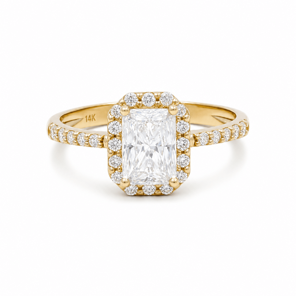 14K Yellow Gold Square Cz Fashion Women's Ring - Miral Jewelry