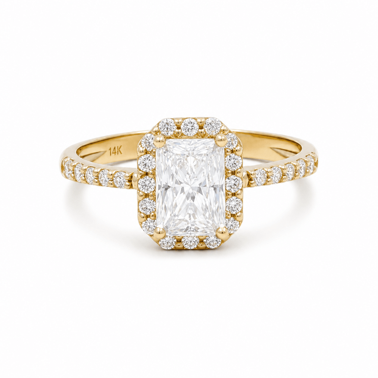 14K Yellow Gold Square Cz Fashion Women's Ring - Miral Jewelry
