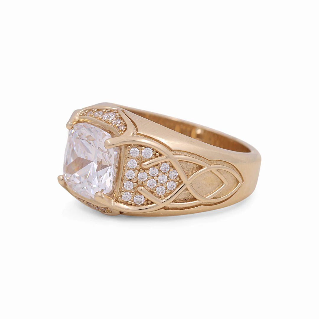 14K Yellow Gold Men's Cushion CZ Ring with Lattice Sides 13 g – view 2
