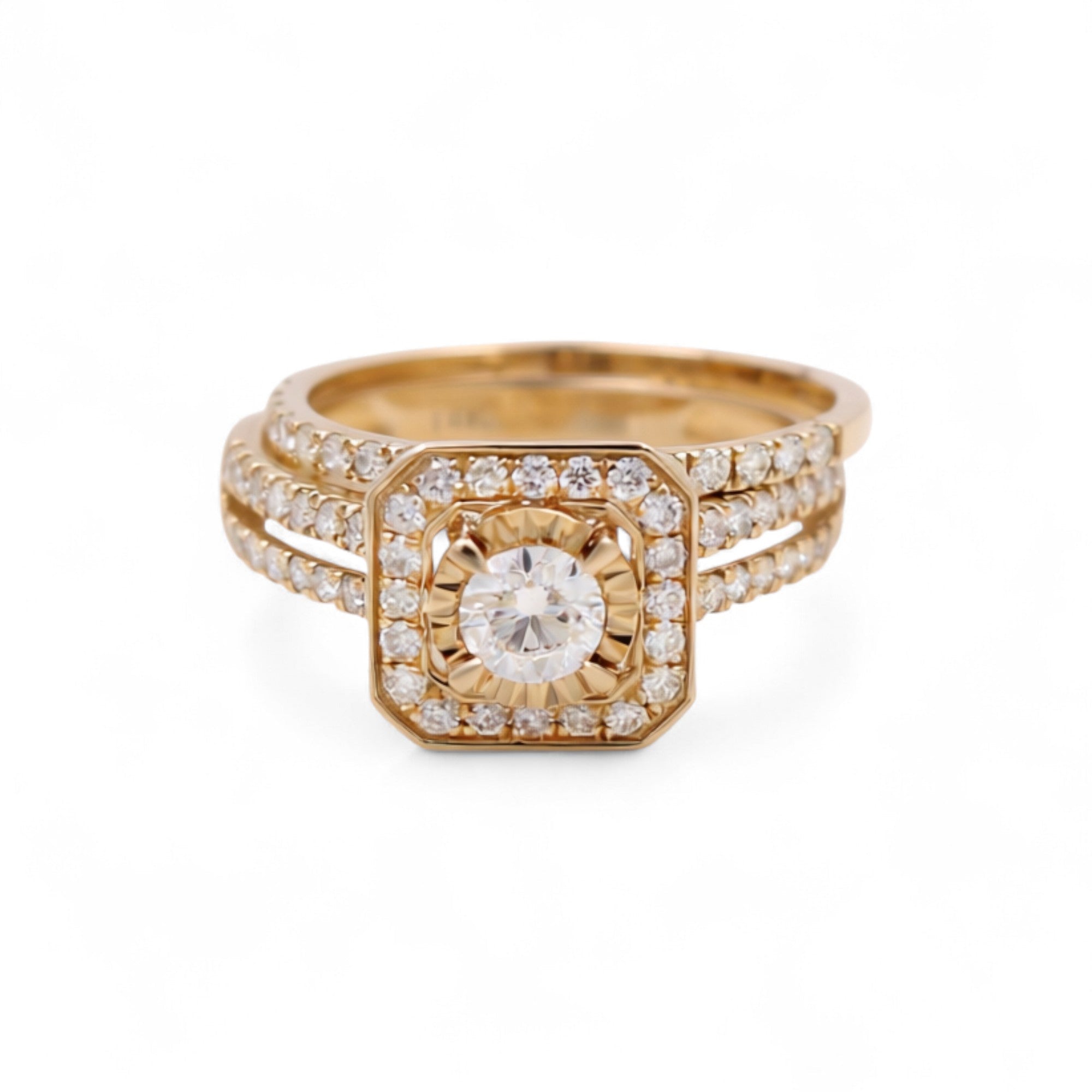 14K Yellow Gold Square Diamond Bridal with 1.30Tw Round Diamonds - Miral Jewelry