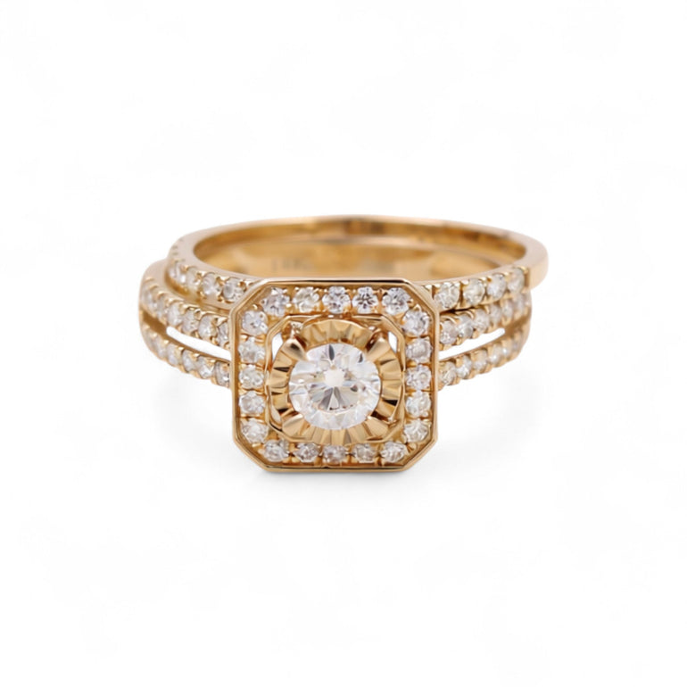 14K Yellow Gold Square Diamond Bridal with 1.30Tw Round Diamonds - Miral Jewelry