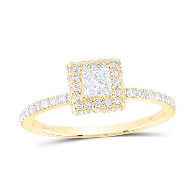 14K Yellow Gold Square Diamond Engagement Ring with 0.33Tw Square Cushion and 0.75Tw Round Diamonds - Miral Jewelry