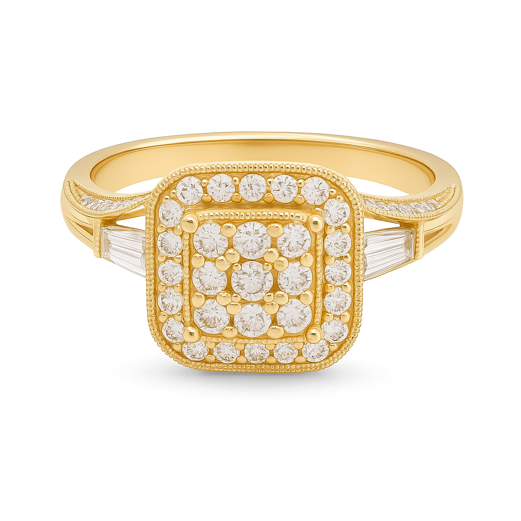 14K Yellow Gold Square Diamond Engagement Ring with 0.83Tw Round Diamond - Miral Jewelry