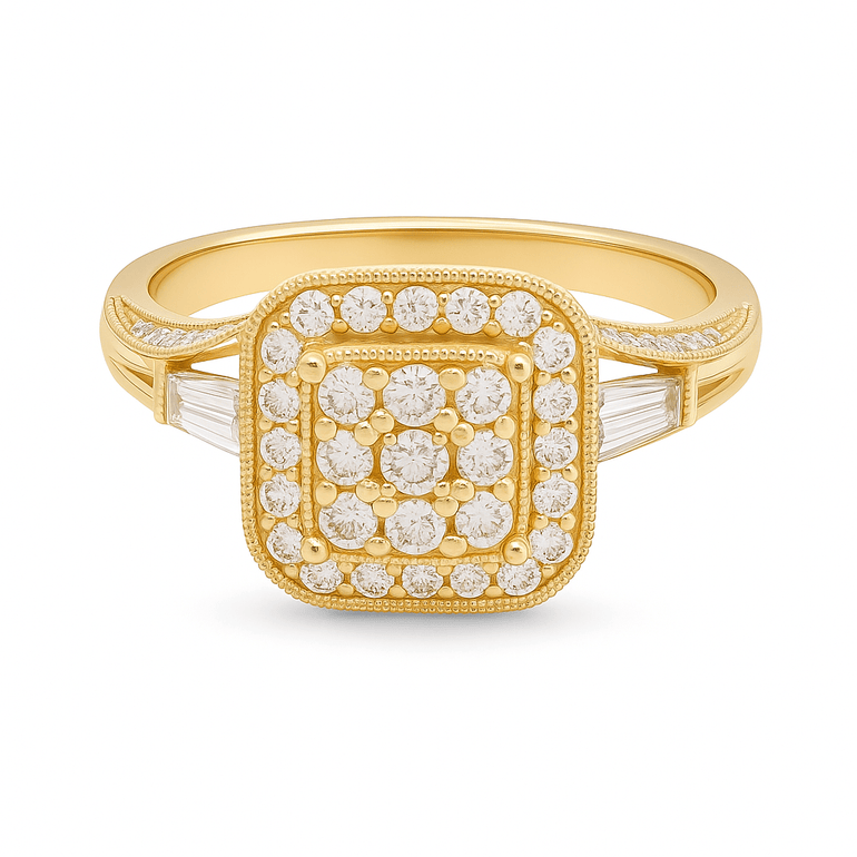 14K Yellow Gold Square Diamond Engagement Ring with 0.83Tw Round Diamond - Miral Jewelry