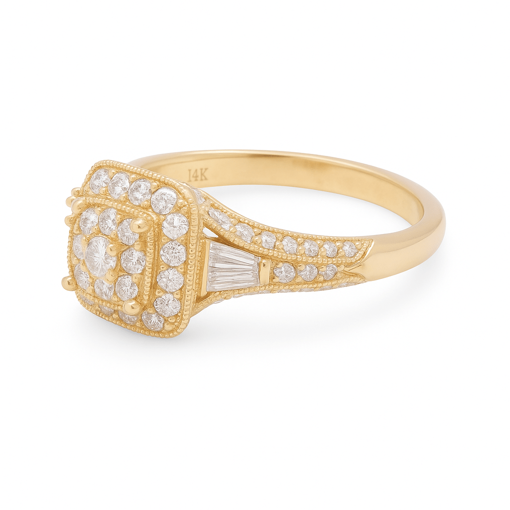 14K Yellow Gold Square Halo Diamond Engagement Ring 0.83 ct tw – view 2