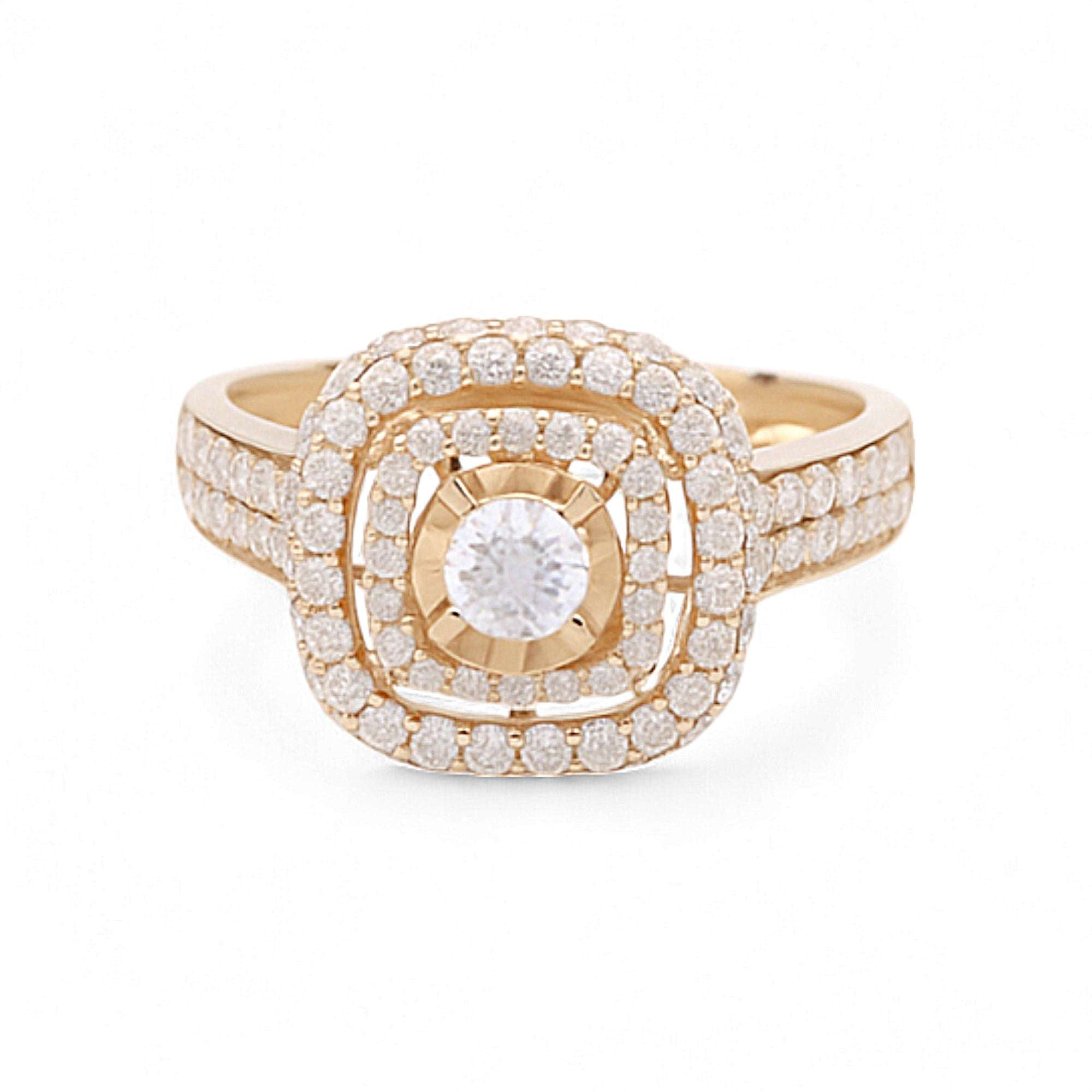 14K Yellow Gold Cushion Double Halo Diamond Engagement Ring 1.38 ct tw
