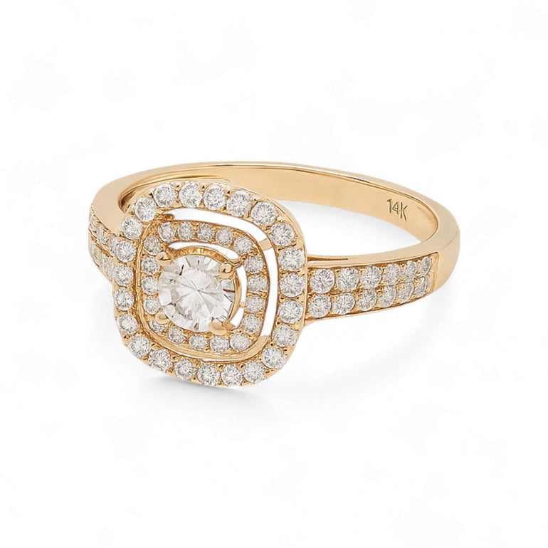 14K Yellow Gold Square Diamond Engagement Ring with 1.38Tw Round Diamonds - Miral Jewelry