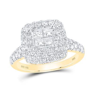 14K Yellow Gold Square Diamond Engagement Ring with 1.50Tw Round Diamonds - Miral Jewelry