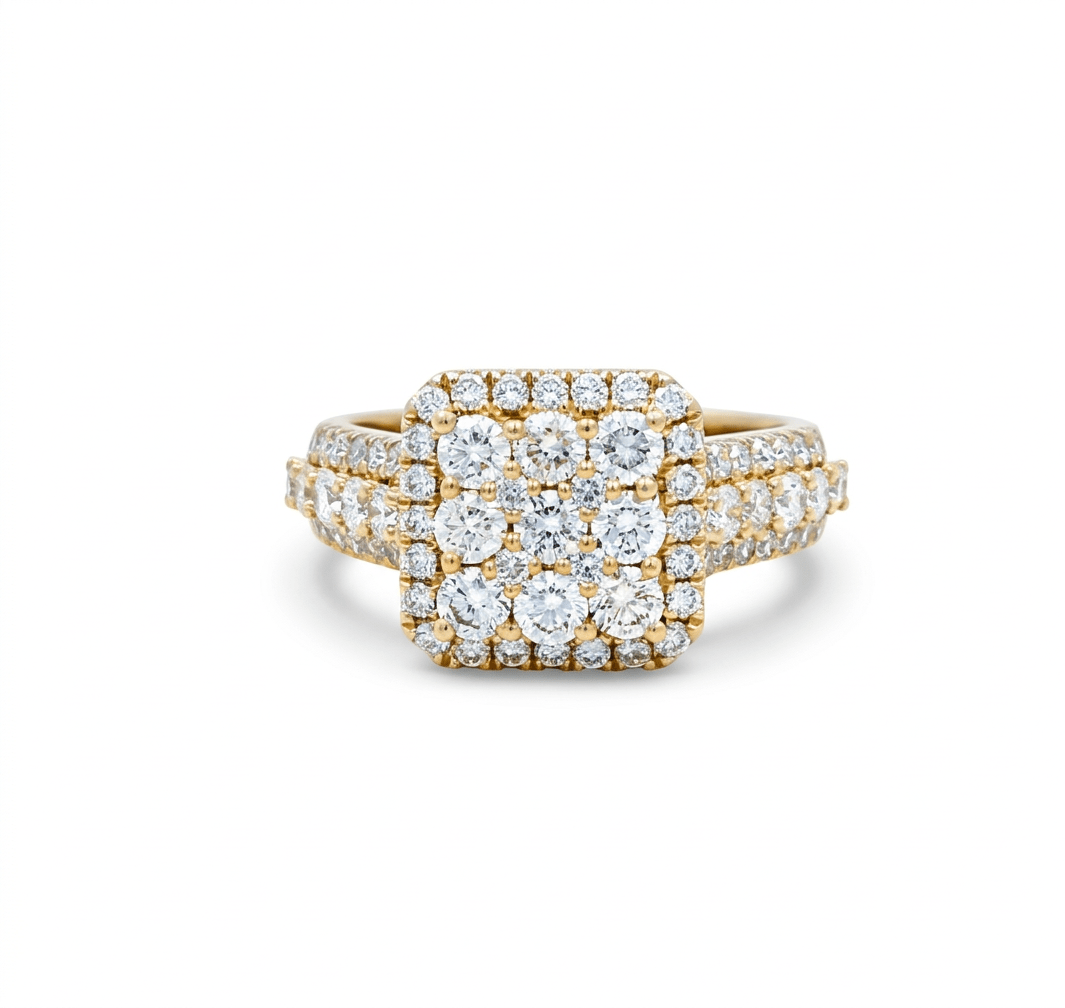 14K Yellow Gold Square Halo Diamond Engagement Ring 2.05 ct tw