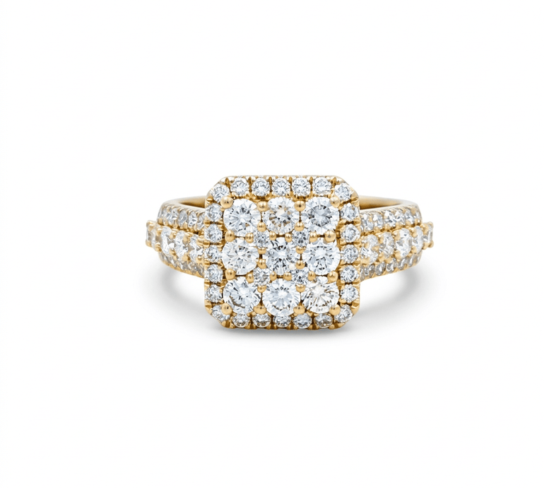 14K Yellow Gold Square Diamond Engagement Ring with 2.05Tw Round Diamond - Miral Jewelry