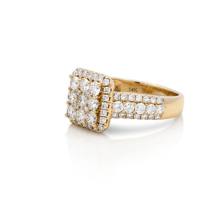 14K Yellow Gold Square Diamond Engagement Ring with 2.05Tw Round Diamond - Miral Jewelry