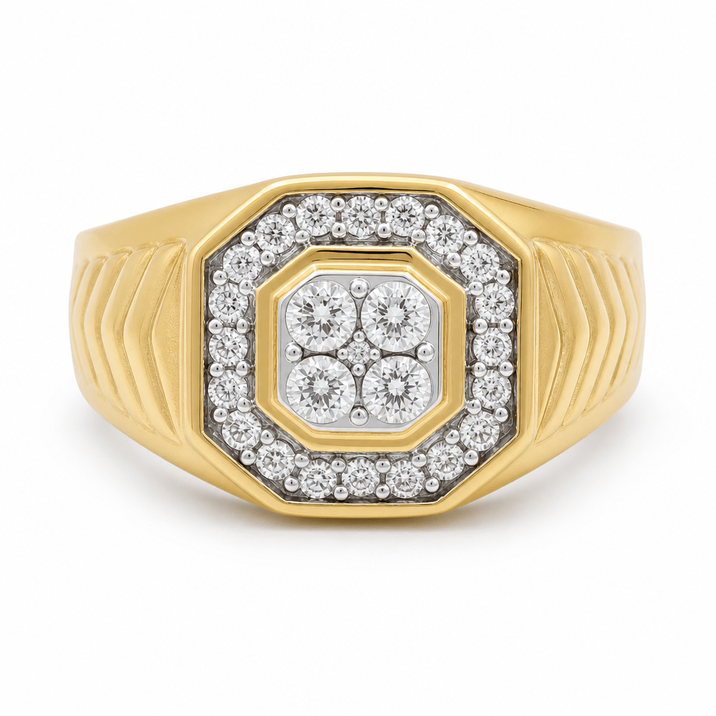 14K Yellow Gold Square Diamond Men's Ring with 0.50Tw Round Diamonds - Miral Jewelry