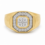 14K Yellow Gold Square Diamond Men's Ring with 0.50Tw Round Diamonds - Miral Jewelry