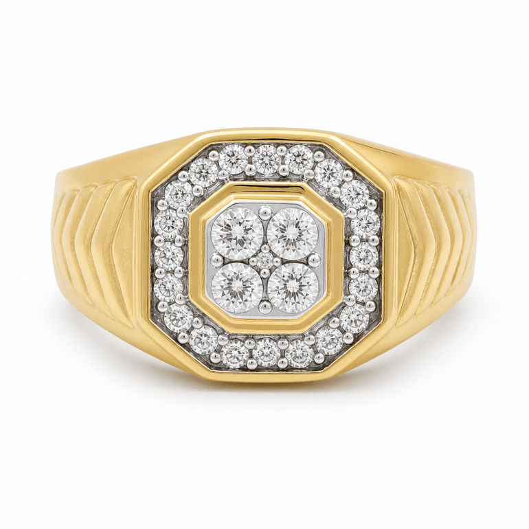 14K Yellow Gold Square Diamond Men's Ring with 0.50Tw Round Diamonds - Miral Jewelry