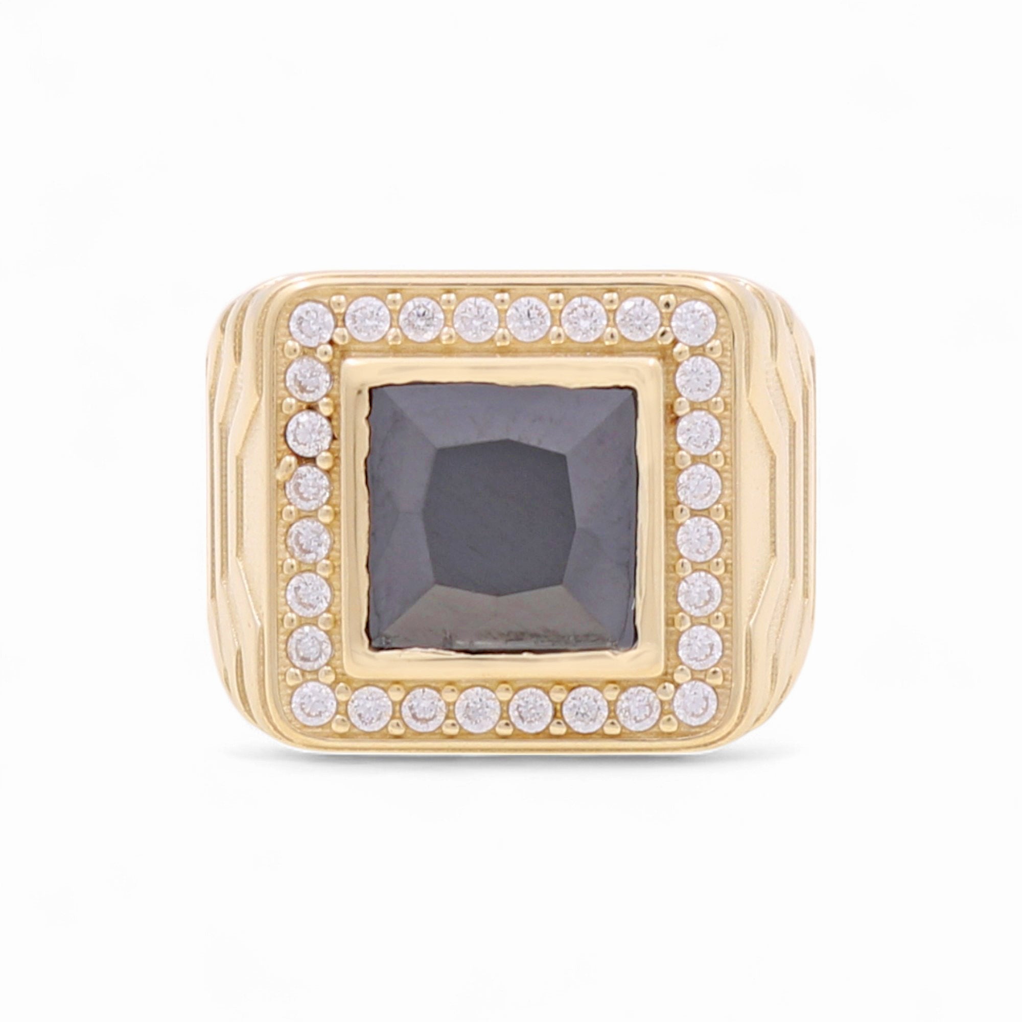 14k Yellow Gold Square Onix Fashion Ring - Miral Jewelry
