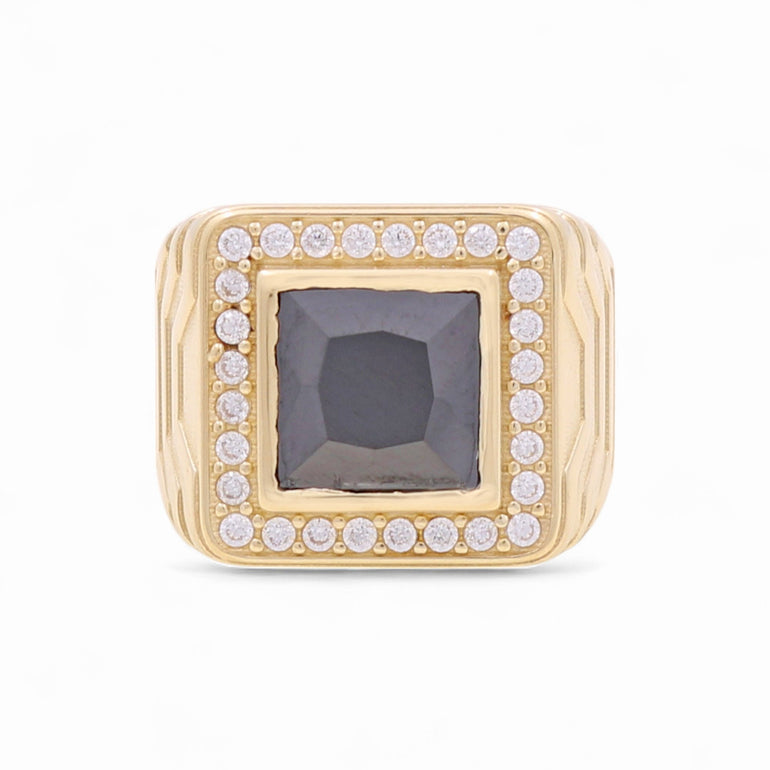 14k Yellow Gold Square Onix Fashion Ring - Miral Jewelry
